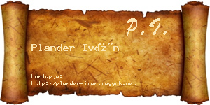 Plander Iván névjegykártya